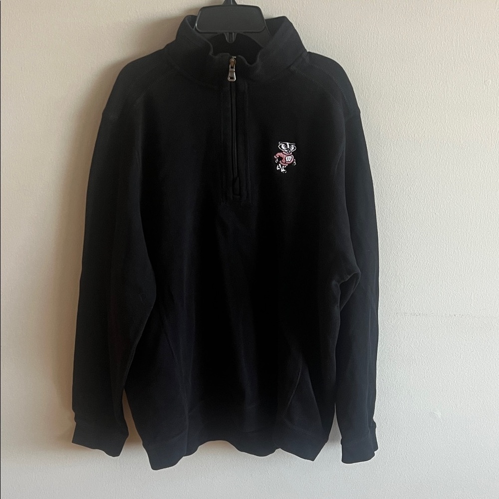 WI Badgers Cutter & Buck Black Zip-Up Men's Sweater